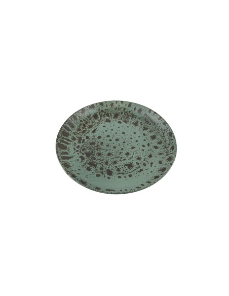 Plato Llano Redondo Porcelana Verde Oscuro 25 Cm Moire Porland