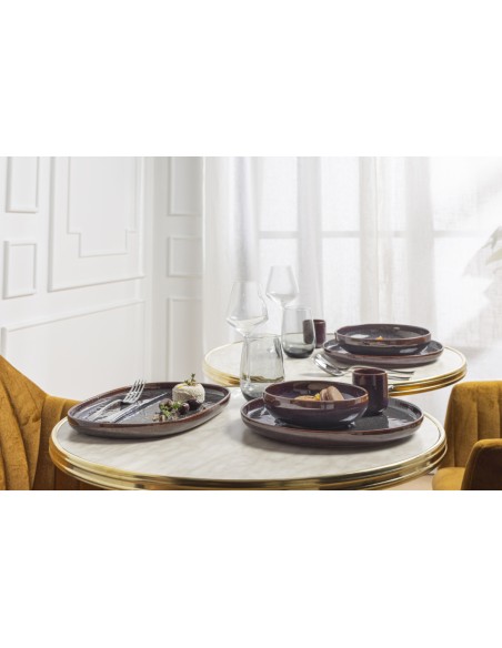 Plato Llano Redondo Marrón Azul Gres Esmaltado Ø 22 Cm Amber Accolade