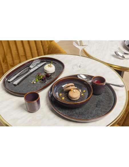 Plato Ovalado Ovalado Marrón Azul Gres Esmaltado 33X22,5 Cm Amber Accolade