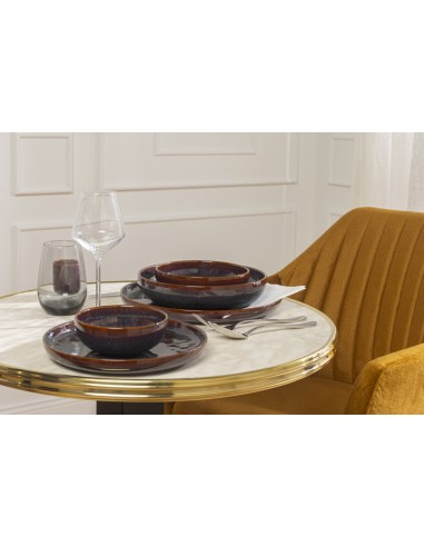 Plato Pequeño Redondo Marrón Azul Gres Esmaltado Ø 16 Cm Amber Accolade