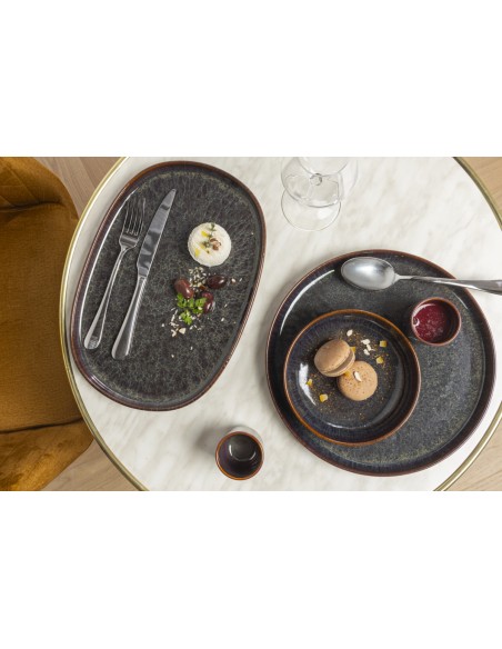 Plato Pequeño Redondo Marrón Azul Gres Esmaltado Ø 16 Cm Amber Accolade