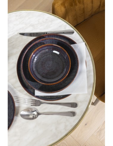 Plato Pequeño Redondo Marrón Azul Gres Esmaltado Ø 12 Cm Amber Accolade