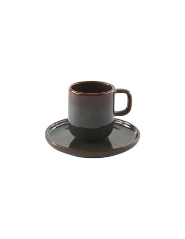 Taza De Espresso Redonda Marrón Azul Gres Esmaltado 9 Cl Ø 5,5 Cm Amber Accolade