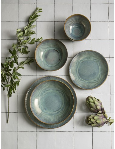 Plato Llano Tipo Coupe Redondo Azul Verde Gres Esmaltado Ø 27 Cm Lotus Accolade