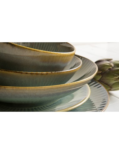 Plato Llano Tipo Coupe Redondo Azul Verde Gres Esmaltado Ø 27 Cm Lotus Accolade