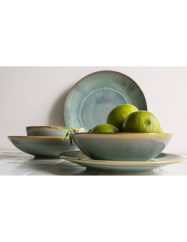 Plato Llano Tipo Coupe Redondo Azul Verde Gres Esmaltado Ø 21 Cm Lotus Accolade