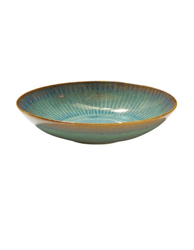 Plato Hondo Tipo Coupe Redondo Azul Verde Gres Esmaltado Ø 22 Cm Lotus Accolade