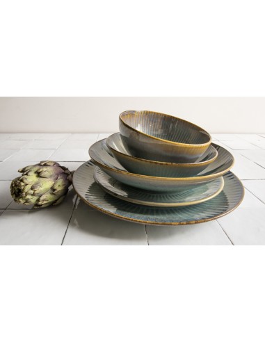 Plato Hondo Tipo Coupe Redondo Azul Verde Gres Esmaltado Ø 22 Cm Lotus Accolade