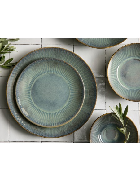 Plato Hondo Tipo Coupe Redondo Azul Verde Gres Esmaltado Ø 22 Cm Lotus Accolade