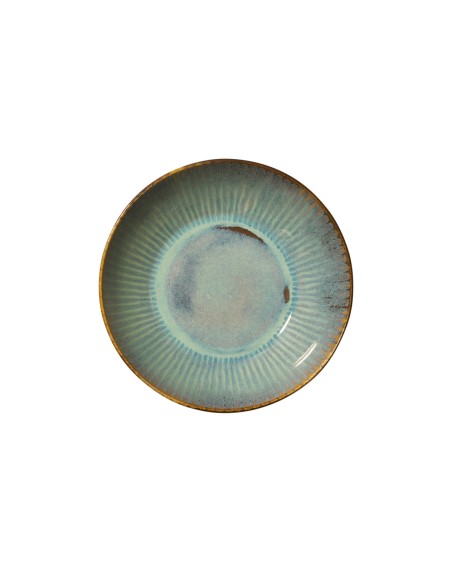 Plato Hondo Tipo Coupe Redondo Azul Verde Gres Esmaltado Ø 17 Cm Lotus Accolade