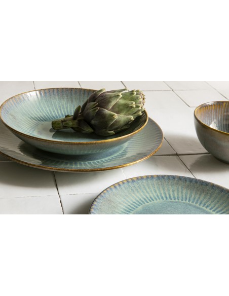 Plato Hondo Tipo Coupe Redondo Azul Verde Gres Esmaltado Ø 17 Cm Lotus Accolade